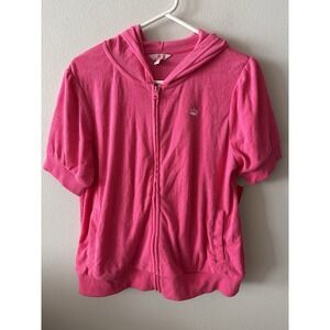 Juicy Couture Girls 2XL Terry Cloth Pink Short Sleeve Full Zip Hoodie NWT Beach